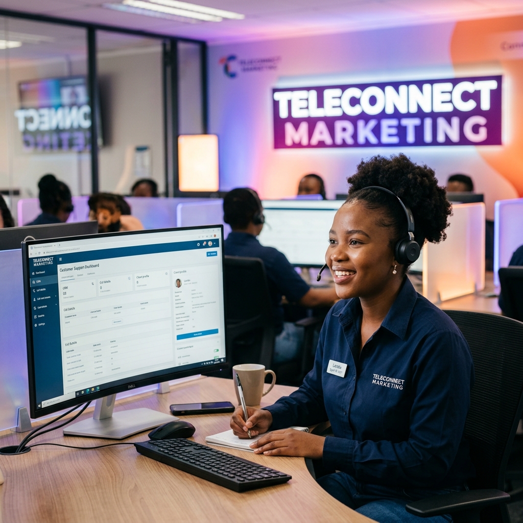 Friendly customer service agent assisting a client