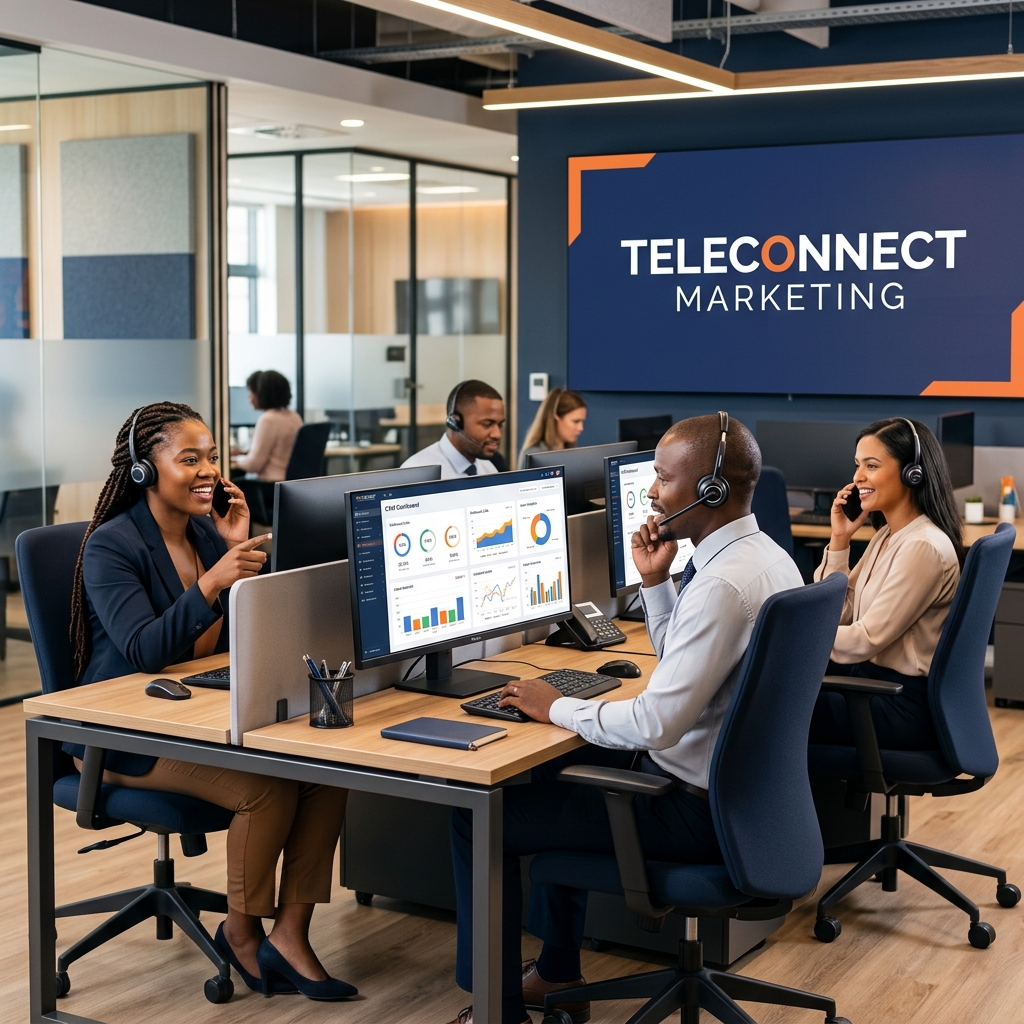 Professional outbound sales team in modern call centre